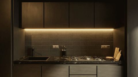 Kitchen with LED strip lighting under the cabinets